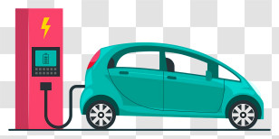 Electric Car - Electric Car At A Charging Station Illustration Transparent PNG