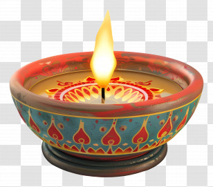 Diwali Candle - Decorative Diya Lamp With Flame Transparent PNG
