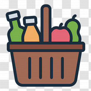 Food Gift Baskets - Cartoon Basket With Food Items Transparent PNG