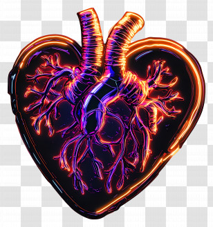 Neon Heart - Neon Anatomical Heart Illustration Transparent PNG