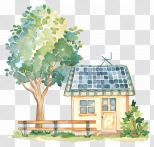 Cartoon House - Small House And Tree In Watercolor Style Transparent PNG