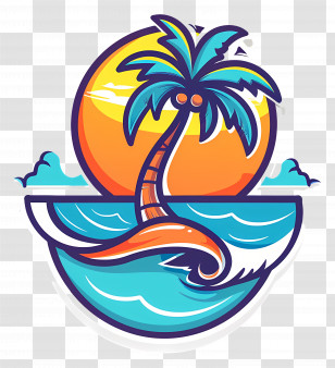 Beach Logo - Cartoon Tropical Beach Scene Transparent PNG