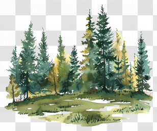 Forest Trees - Forest Landscape Watercolor Painting Transparent PNG