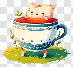 Cute Teacup - Tea Cup With Smiling Bag Transparent PNG