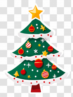 Xmas - Decorated Christmas Tree With A Star Ornament Transparent PNG
