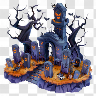 Halloween Graveyard - Haunted Cemetery Illustration For Halloween Transparent PNG