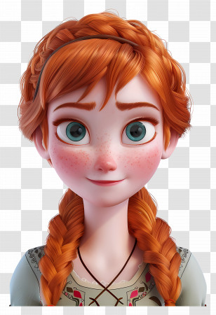 Anna Princess - Red-Haired Freckled Animated Character In Braids Transparent PNG