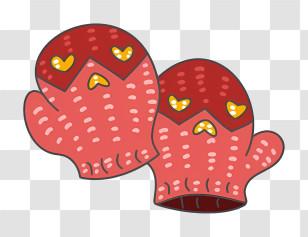 Cartoon - Red Mittens With Hearts Transparent PNG