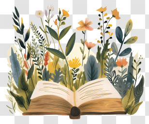 Open Book - Open Book With Flowers And Plants Transparent PNG