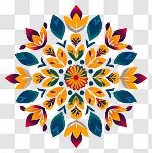 Onam Floral Rangoli - Colorful Floral Mandala Pattern Design Transparent PNG