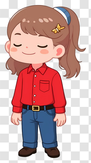 Cartoon Student - Content Girl In Red Shirt Transparent PNG