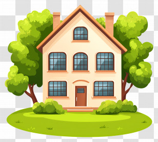 Cartoon House - Charming Cartoon House With Trees Transparent PNG
