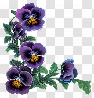 Viola Border - Purple Pansy Corner Design Transparent PNG