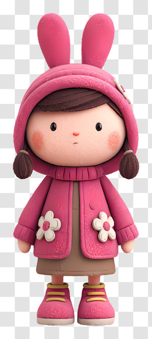 Labubu Doll - Girl In Pink Winter Outfit Transparent PNG