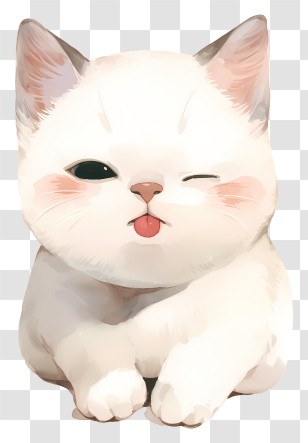 Kawaii Cat - Cute White Kitten Winking Transparent PNG