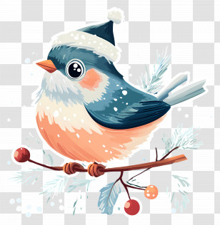 Christmas Bird - Cartoon Winter Bird On A Snowy Branch Transparent PNG