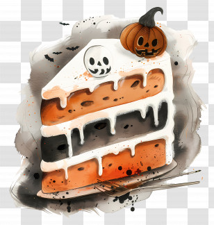 Halloween Cake - Halloween Cake Slice With Pumpkin Decoration Transparent PNG