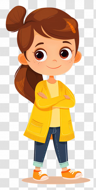 Girl In Yellow Cardigan - Cute Girl In Yellow Cardigan Transparent PNG