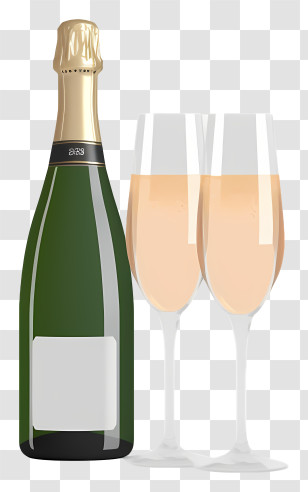 Sparkling Wine - Champagne Bottle With Two Glasses For Celebration Transparent PNG