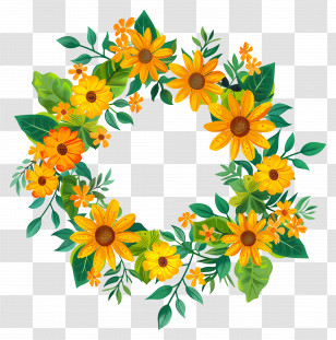 Summer Wreath - Vibrant Yellow Flower Wreath Transparent PNG