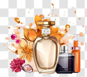 Perfume Bottle - Perfume Bottles With Splashing Floral Art Transparent PNG
