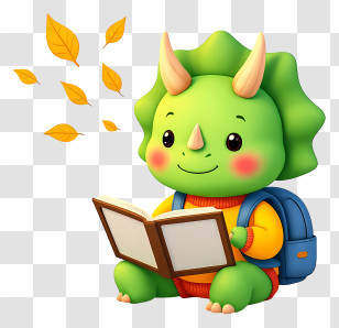 Triceratops Mascot Reading - Cute Triceratops Student Reading Transparent PNG