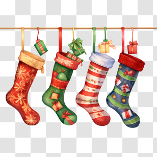 Christmas Stocking - Festive Christmas Stockings With Holiday Decorations Transparent PNG