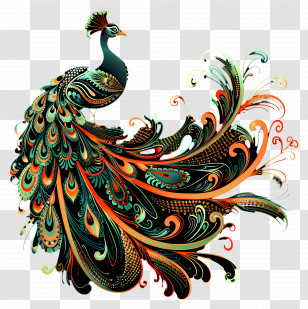 Line Art - Colorful Peacock Transparent PNG