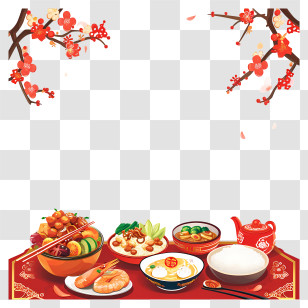Chinese New Year Menu - Traditional Asian Cuisine On Table Transparent PNG
