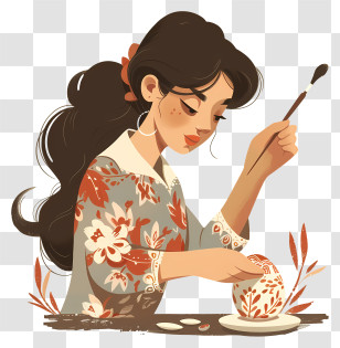 Girl Painting Easter Egg - Woman Painting Pottery Transparent PNG