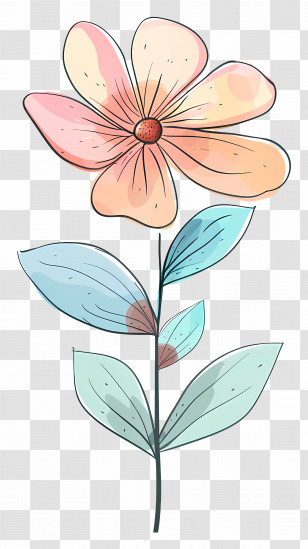 Flower With Stem - Delicate Pink And Blue Flower Illustration Transparent PNG