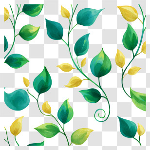 Gold And Emerald Vine - Green And Yellow Leaves Pattern Transparent PNG