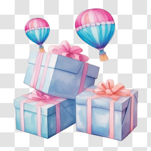 Gift Boxes - Festive Gift Boxes With Balloons Transparent PNG