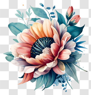 Watercolor Painting - Vibrant Digital Flower Artwork Transparent PNG