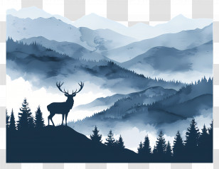 Deer Silhouette - Silhouette Of Deer In Misty Mountain Landscape Transparent PNG