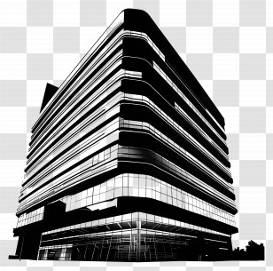 Tall Building Silhouette - Modern Black And White Building Transparent PNG