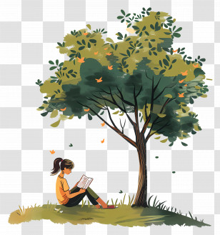Girl Reading Book - Girl Reading Under A Tree Illustration Transparent PNG