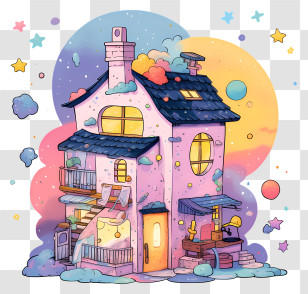House - Whimsical Cartoon Dream House Illustration Transparent PNG