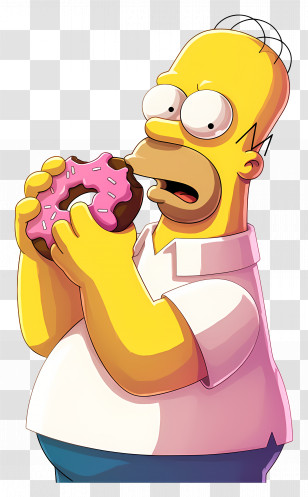 Homer Simpson - Cartoon Man Enjoying Donut Transparent PNG
