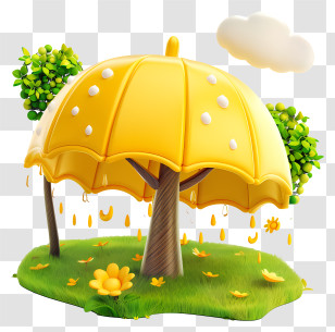 Spring - Yellow Umbrella Tree In Cartoon Style Transparent PNG