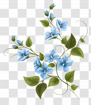 Blue Flowers - Blue Bell Flowers With Flowing Green Vines Transparent PNG