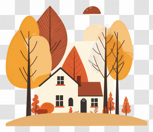 Residence In Fall - Cozy Autumn House In Vibrant Fall Colors Transparent PNG