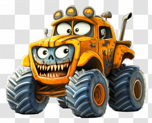 Halloween Monster Truck - Orange Monster Truck With Scary Teeth Transparent PNG