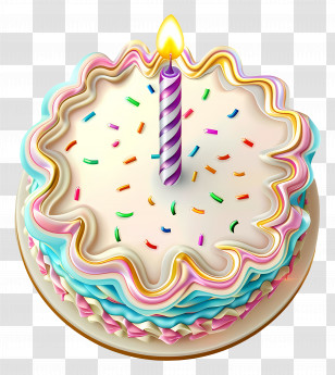 Birthday Cake - Colorful Birthday Cake With Candle Transparent PNG
