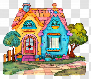 House Yard - Charming Colorful Cartoon House Transparent PNG