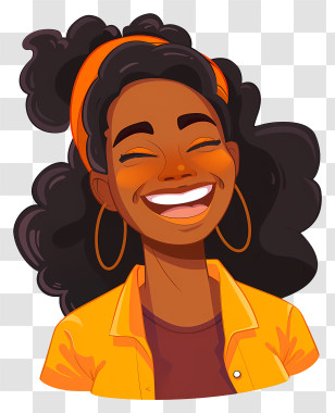 Laughing Black Woman - Happy Smiling Cartoon Woman With Curly Hair Transparent PNG