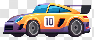 Cartoon Race Car - Orange Race Car With Number 10 Transparent PNG