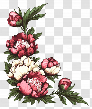 Peonies - Pink Flowers Illustration Transparent PNG