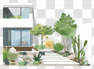 Modern Garden - Modern House With Beautiful Garden Transparent PNG