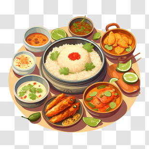 Bengali Cuisine - Traditional Meal With Rice And Various Dishes Transparent PNG